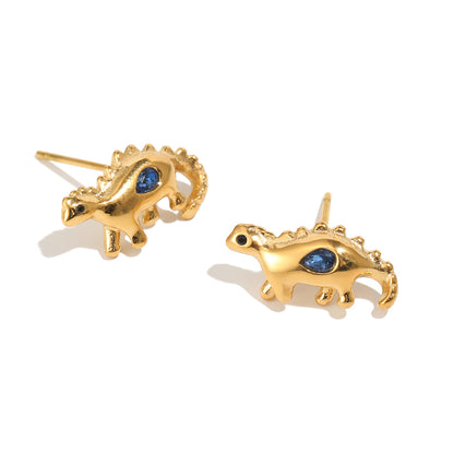 Bee’s Gold Blue Dinosaur Earrings