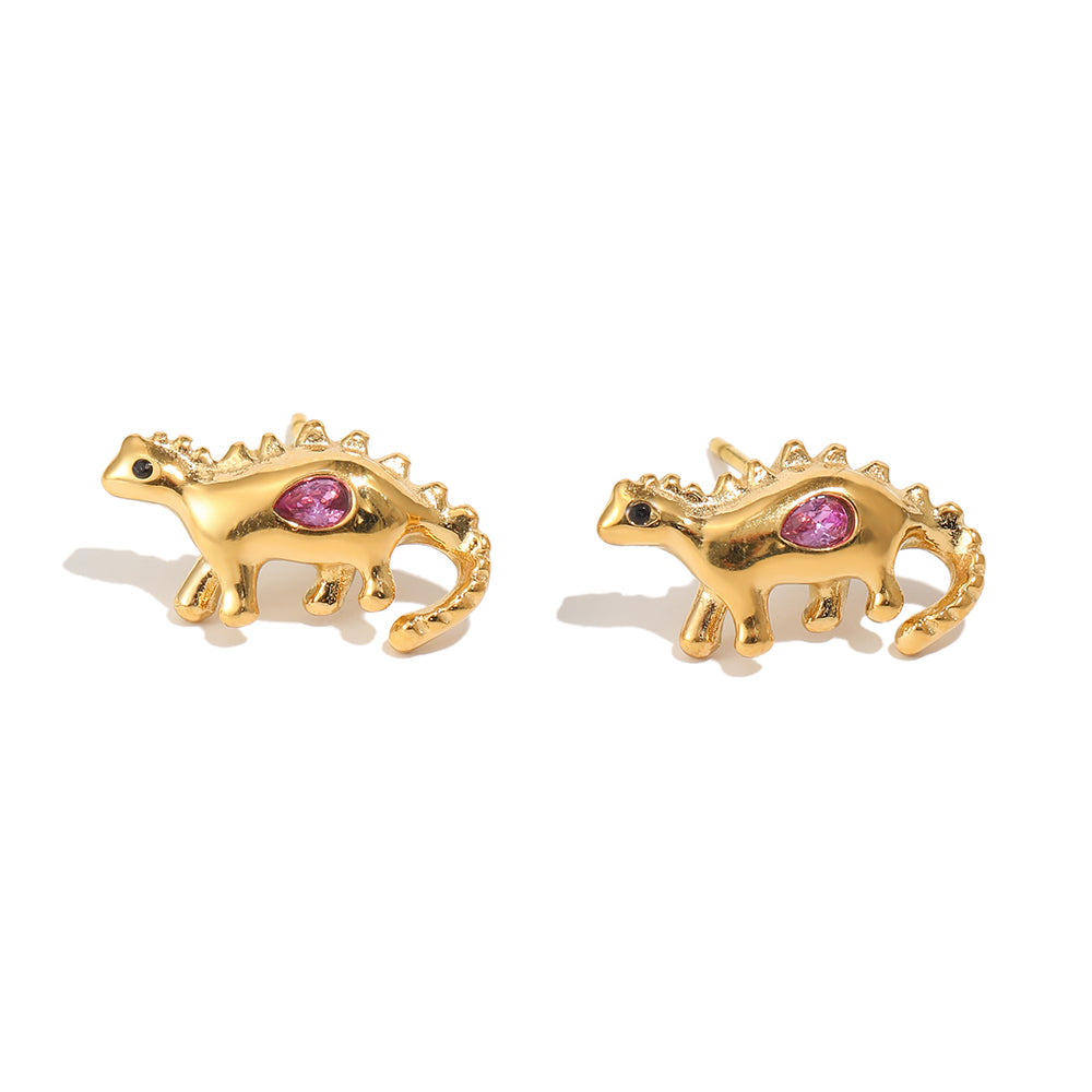 Bee’s Gold Pink Dinosaur Earrings