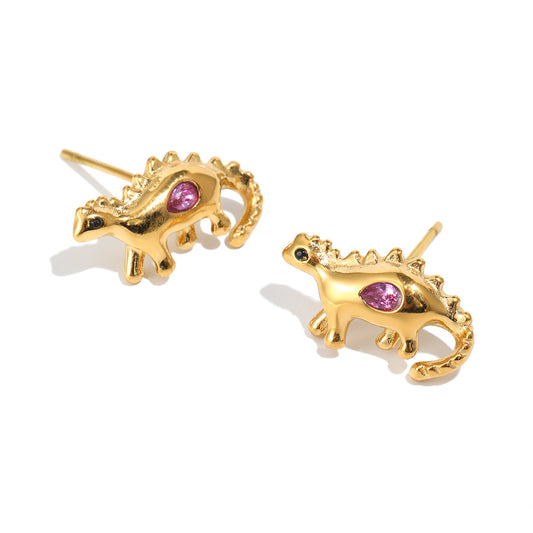 Bee’s Gold Pink Dinosaur Earrings
