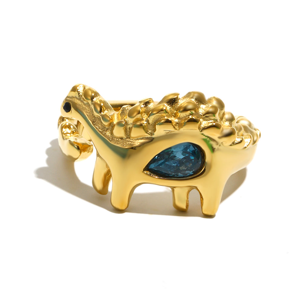 Bee's Blue Dinosaur Ring In Gold