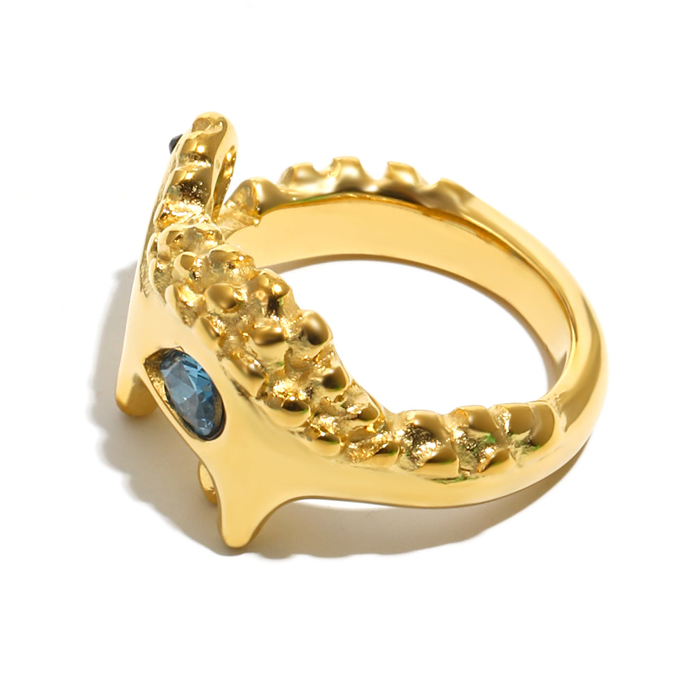 Bee's Blue Dinosaur Ring In Gold