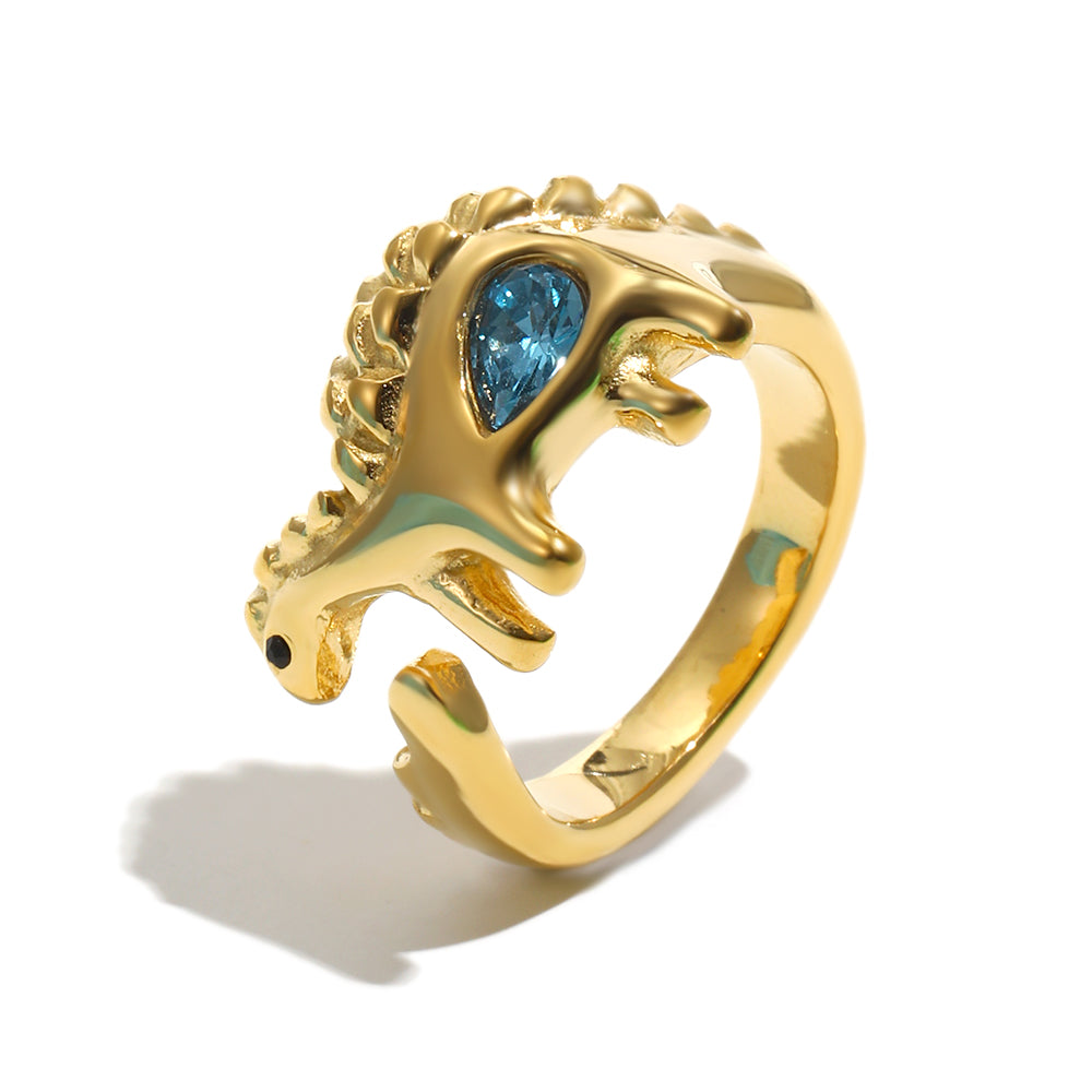 Bee's Blue Dinosaur Ring In Gold