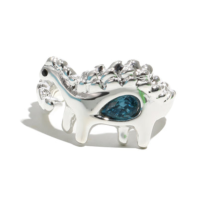 Bee's Blue Dinosaur Ring In Silver