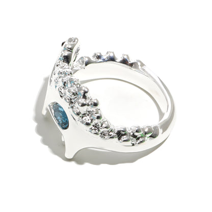 Bee's Blue Dinosaur Ring In Silver