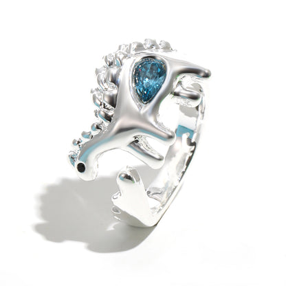 Bee's Blue Dinosaur Ring In Silver