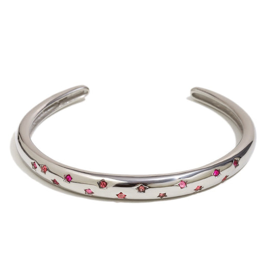 Eloise's Pink Star Bangle In Silver
