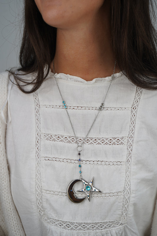 Cecily's Sea Star and Moon Necklace In Silver
