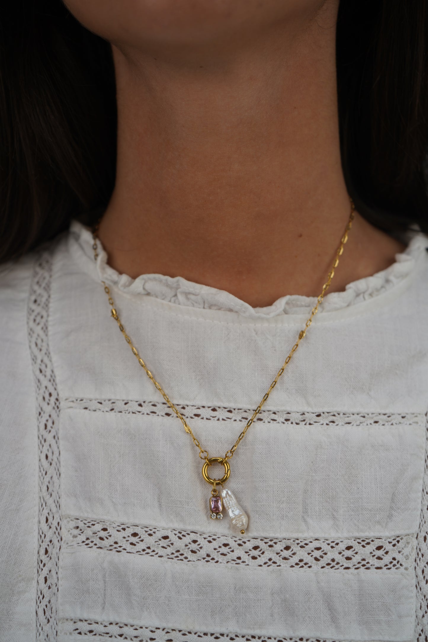 Amelie's Pearl Charm Necklace In Lavender