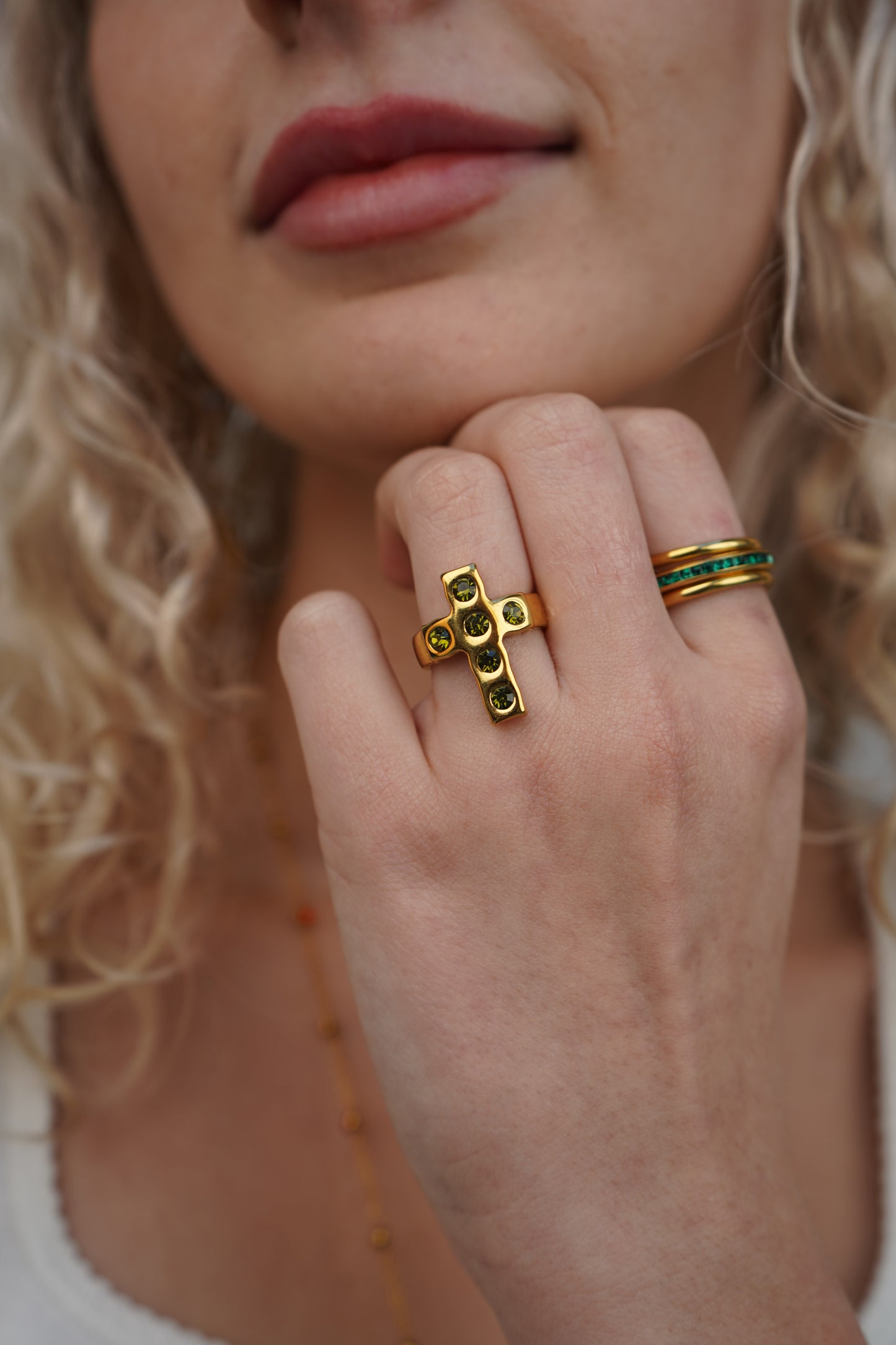 Lyla's Cross Ring In Green