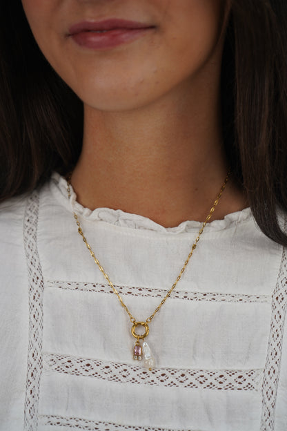 Amelie's Pearl Charm Necklace in Pink