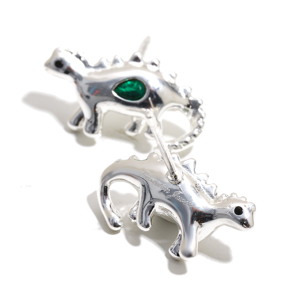 Bee’s Green Dinosaur Earrings in Silver