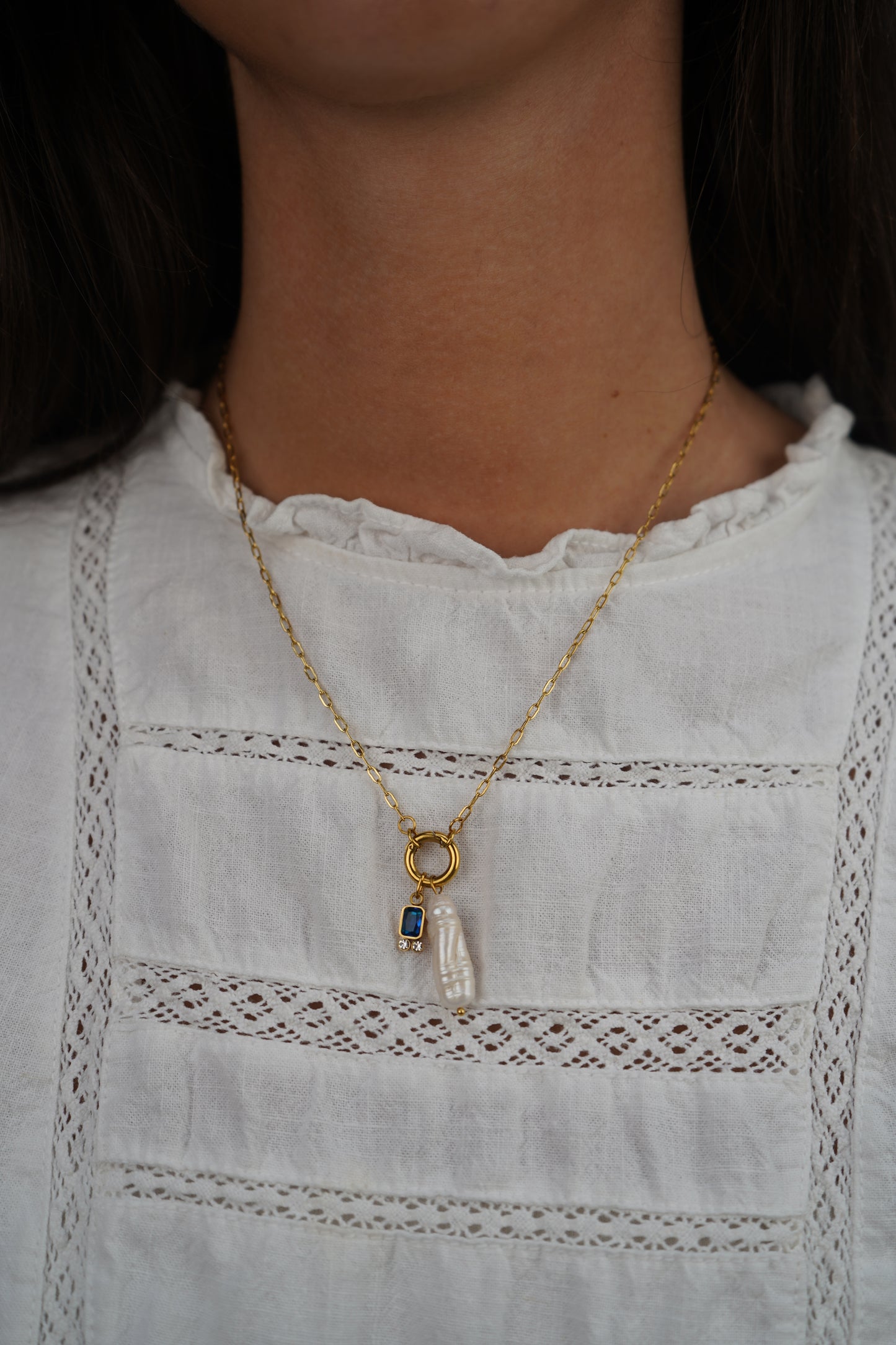 Amelie's Pearl Charm Necklace in Deep Blue