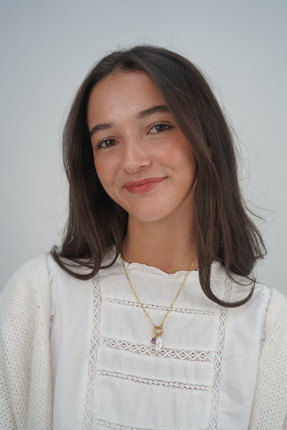 Amelie's Pearl Charm Necklace In Lavender