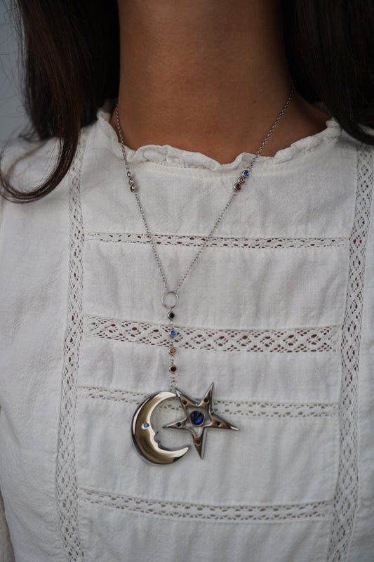 Cecily's Star and Moon Necklace In Silver