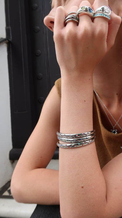 Eloise's Pink Star Bangle In Silver