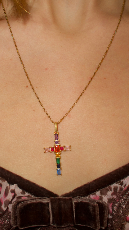 Claire's Rainbow Cross Necklace