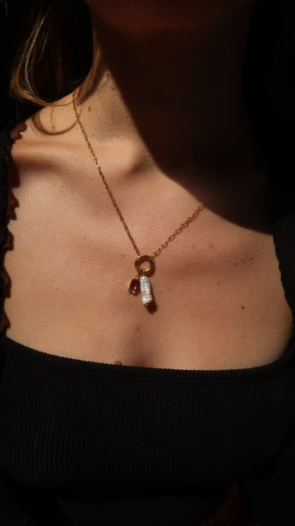 Amelie's Pearl Charm Necklace in Red