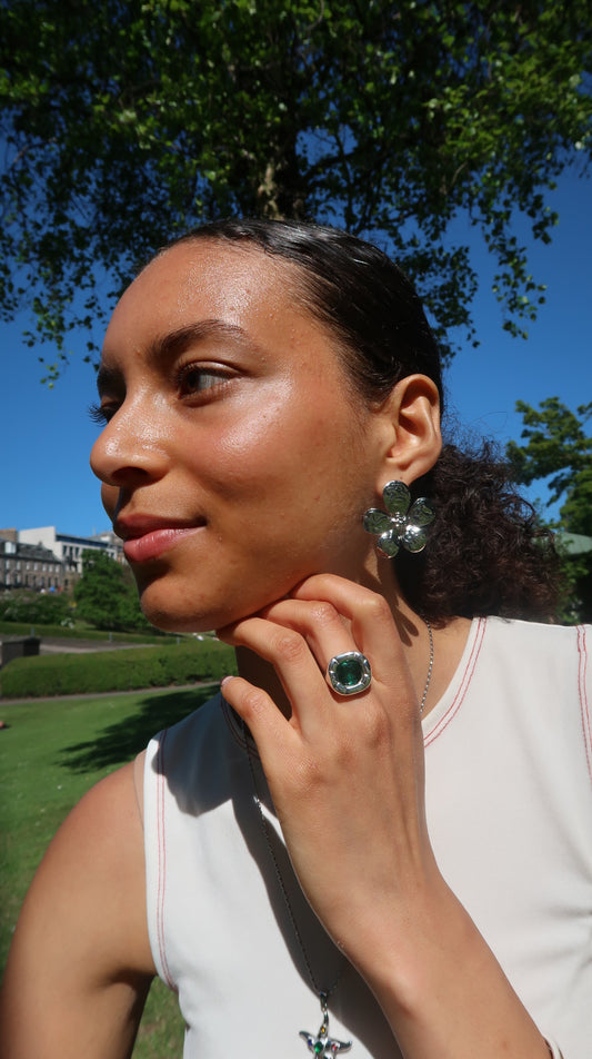 Olivia's Green Ring in Silver