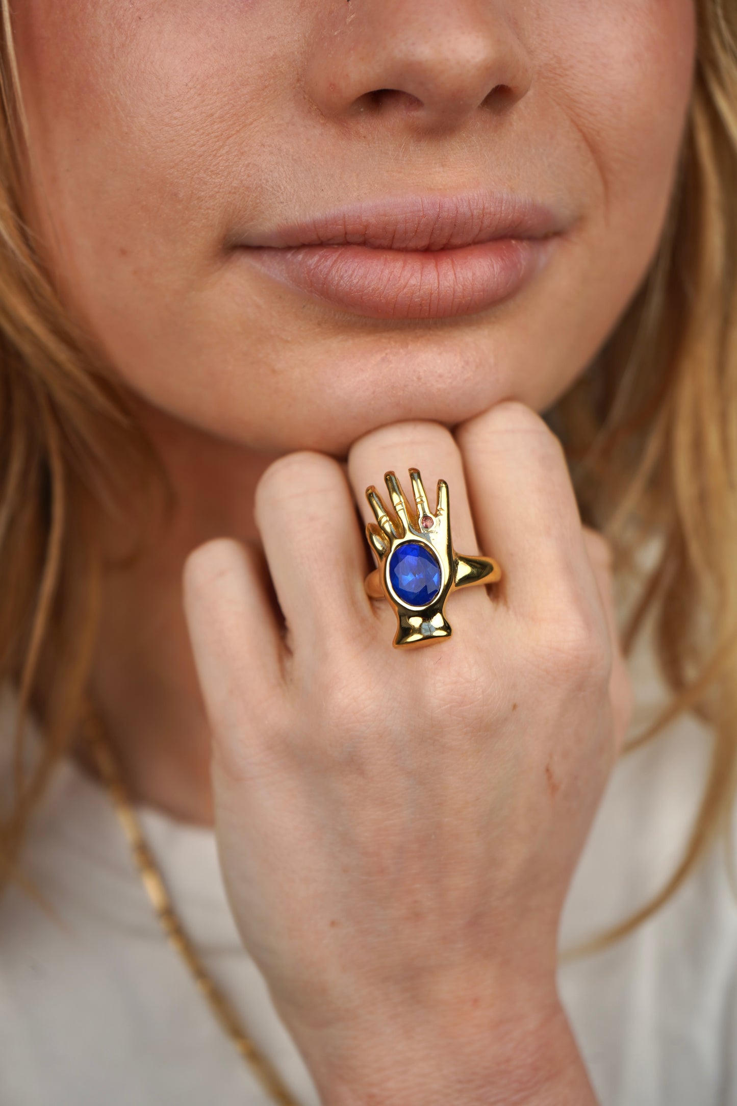 Meredith's Blue Palm Ring In Gold