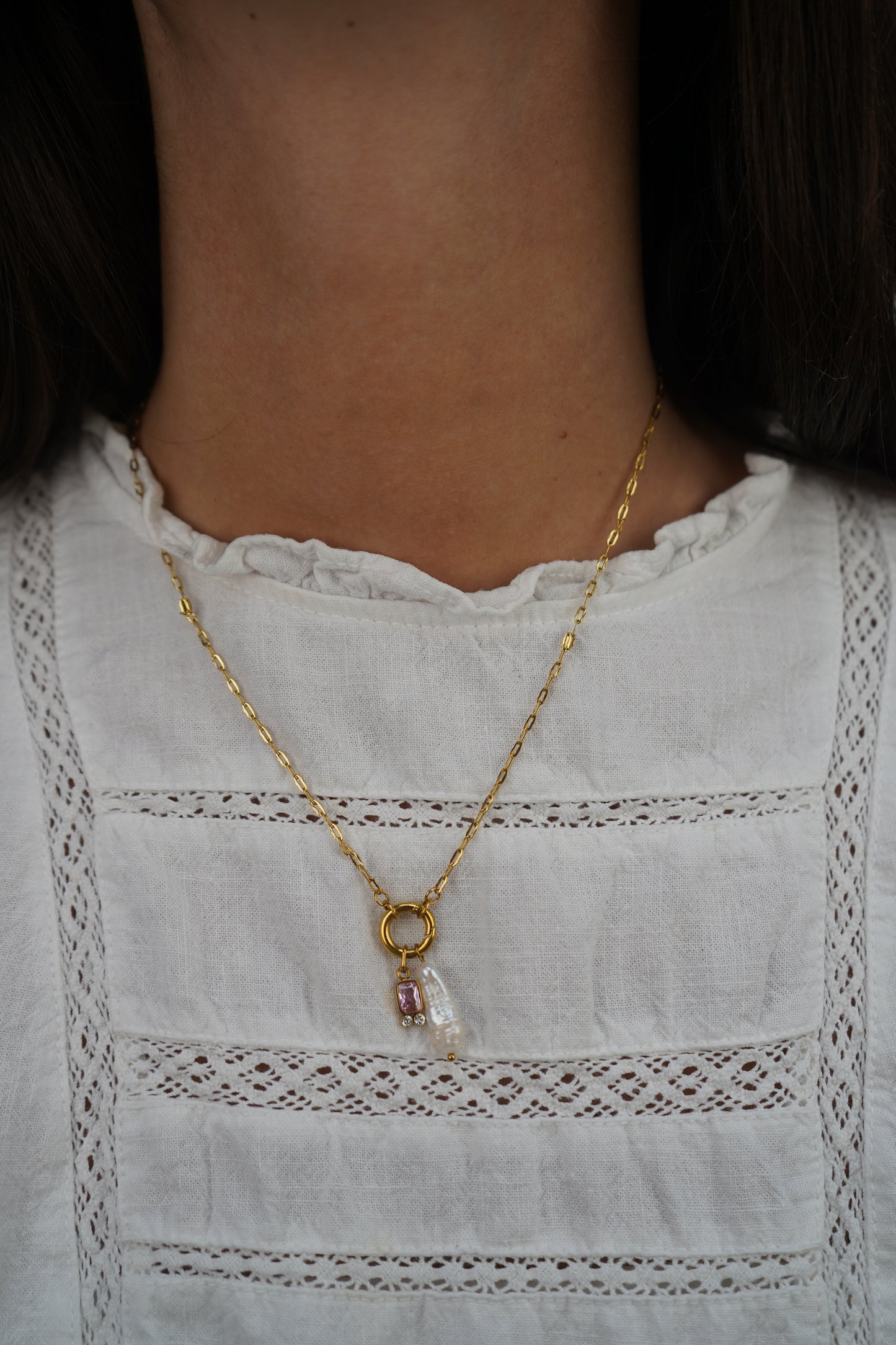 Amelie's Pearl Charm Necklace in Pink