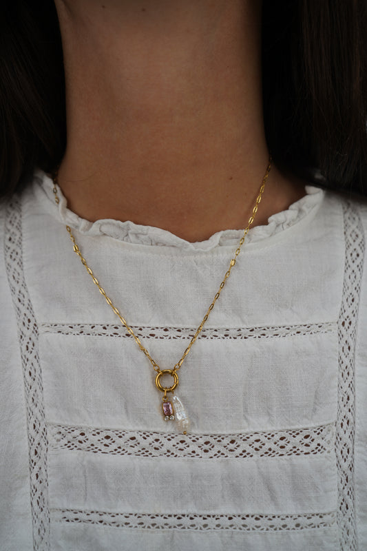 Amelie's Pearl Charm Necklace in Pink