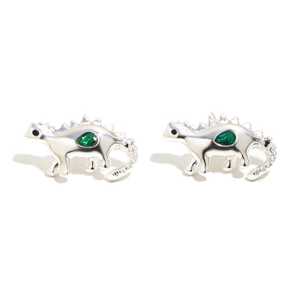 Bee’s Green Dinosaur Earrings in Silver