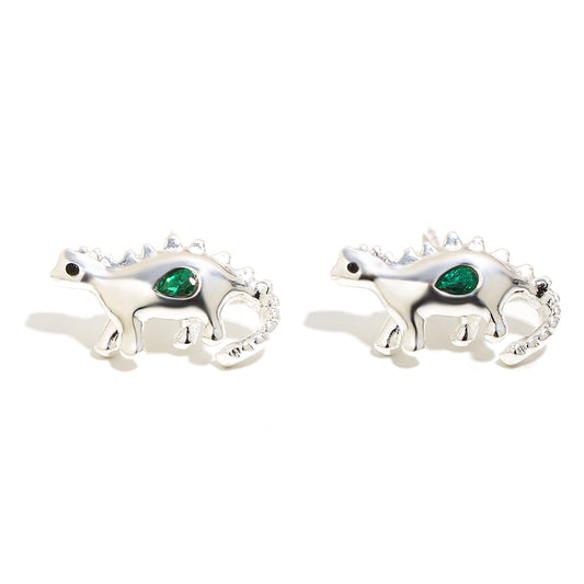 Bee’s Green Dinosaur Earrings in Silver
