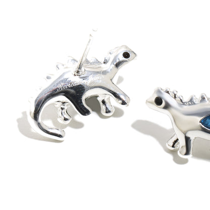 Bee’s Blue Dinosaur Earrings in Silver