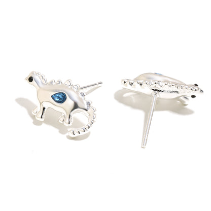 Bee’s Blue Dinosaur Earrings in Silver
