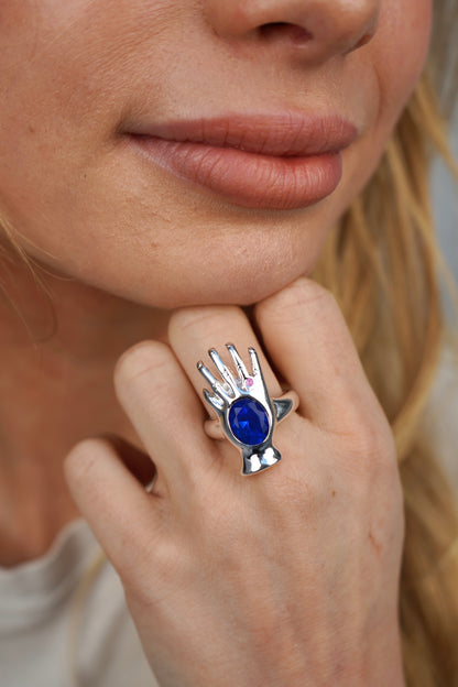 Meredith's Blue Palm Ring in Silver