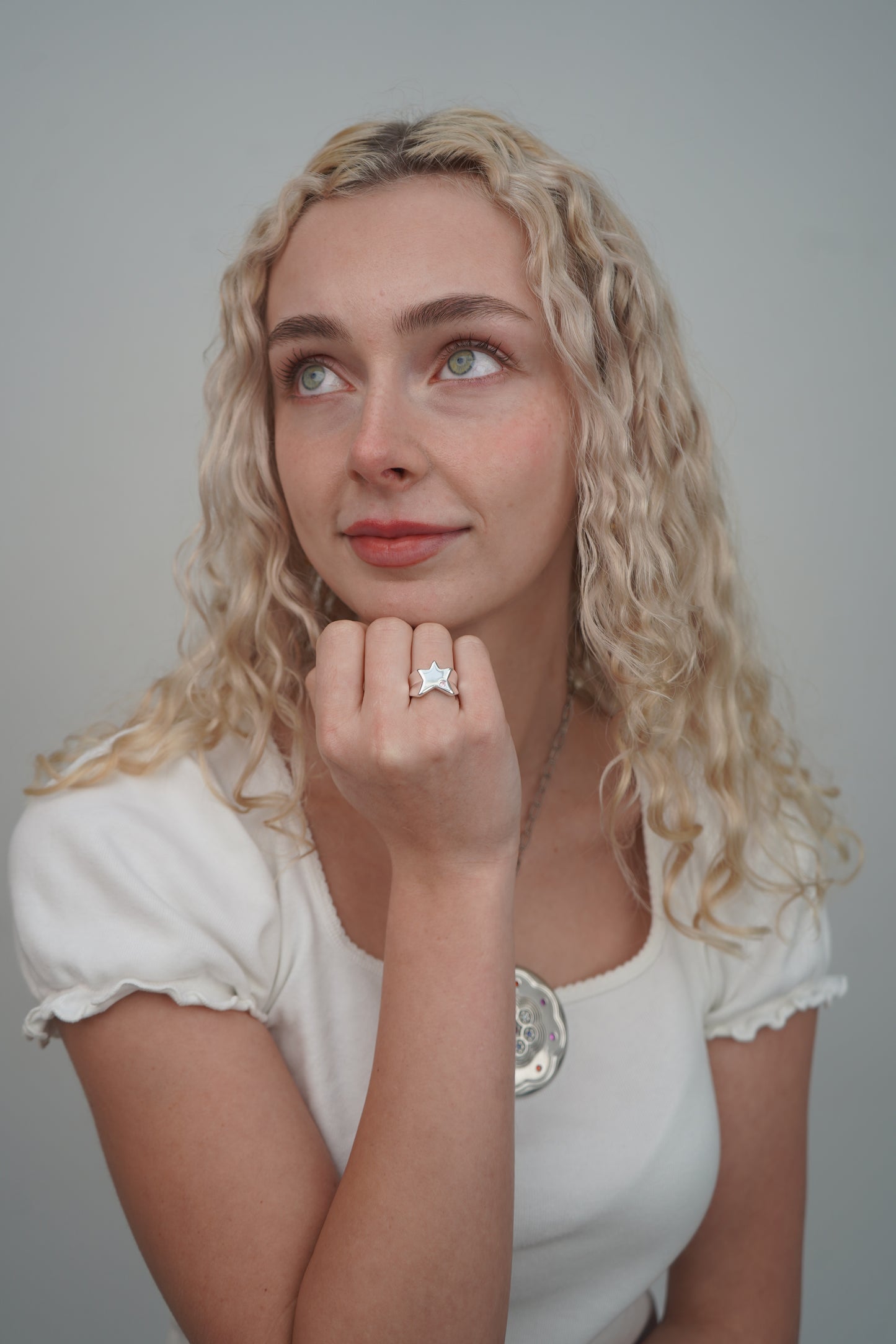 Cecily's Pink Star Ring In Silver