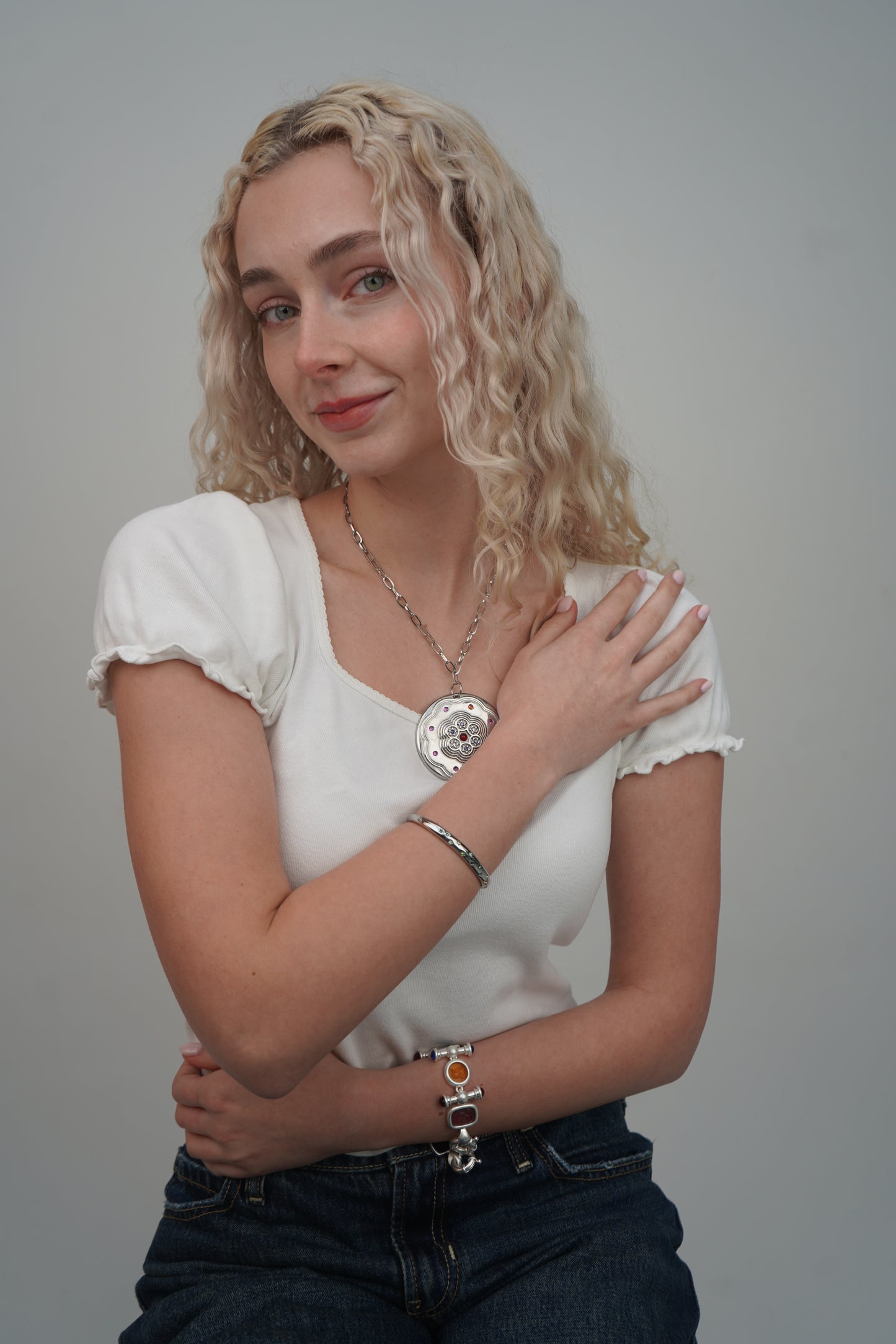 Eloise's Green Star Bangle in Silver