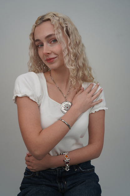 Eloise's Green Star Bangle in Silver