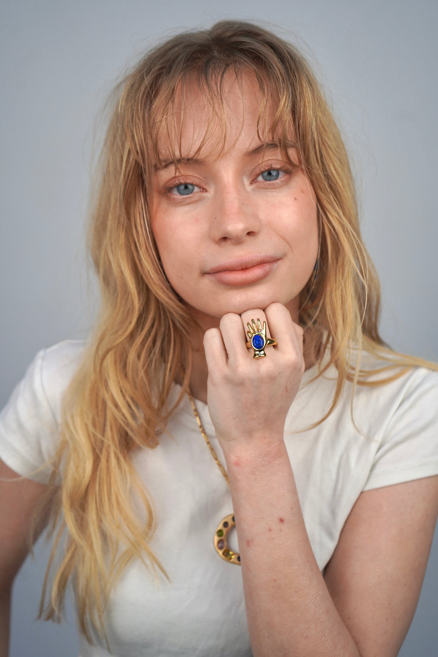 Meredith's Blue Palm Ring In Gold