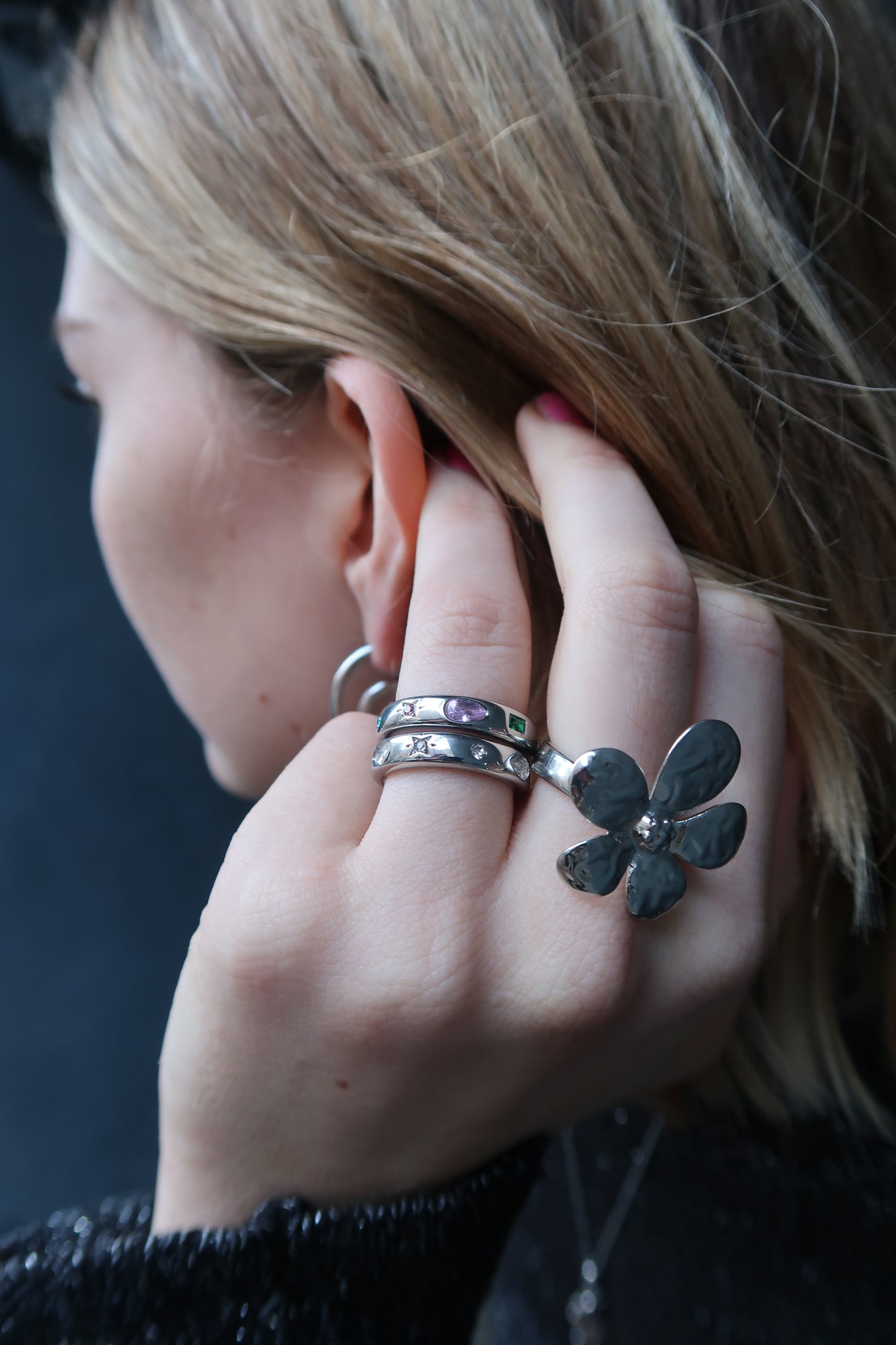 Camille’s flower ring in silver