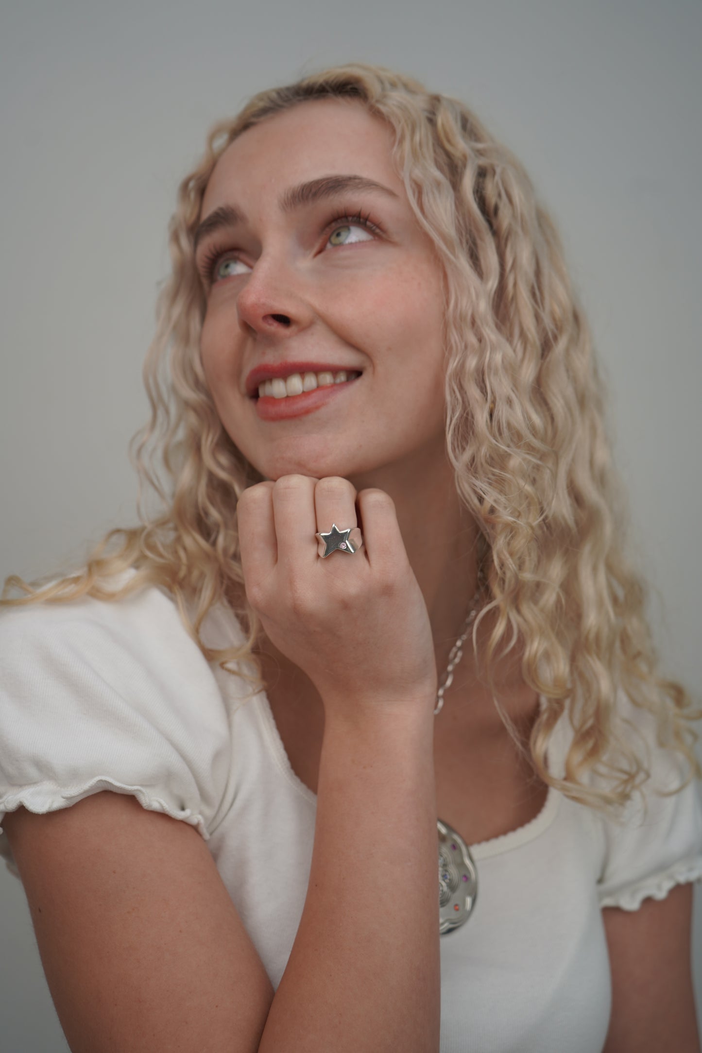 Cecily's Pink Star Ring In Silver