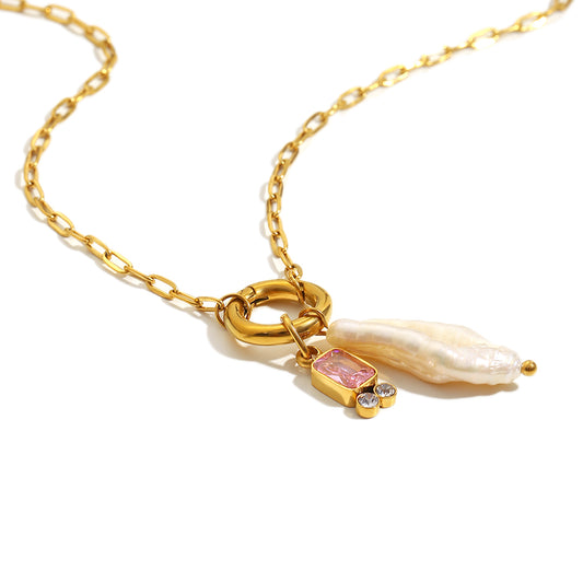 Amelie's Pearl Charm Necklace in Pink