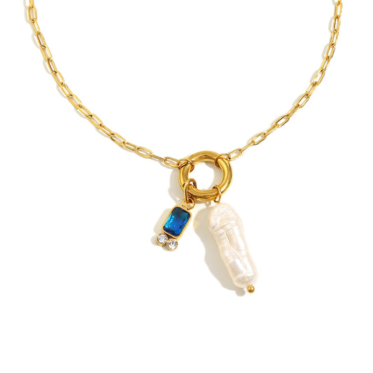 Amelie's Pearl Charm Necklace in Blue