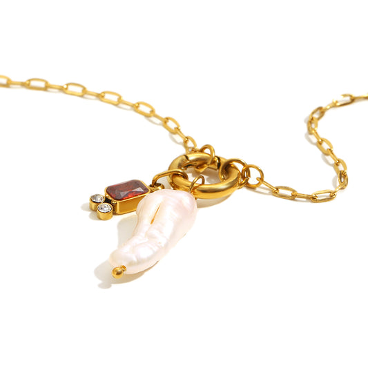 Amelie's Pearl Charm Necklace in Red