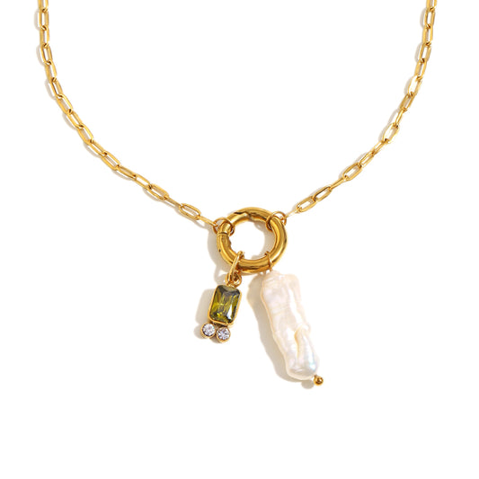 Amelie's Pearl Charm Necklace in Light Green