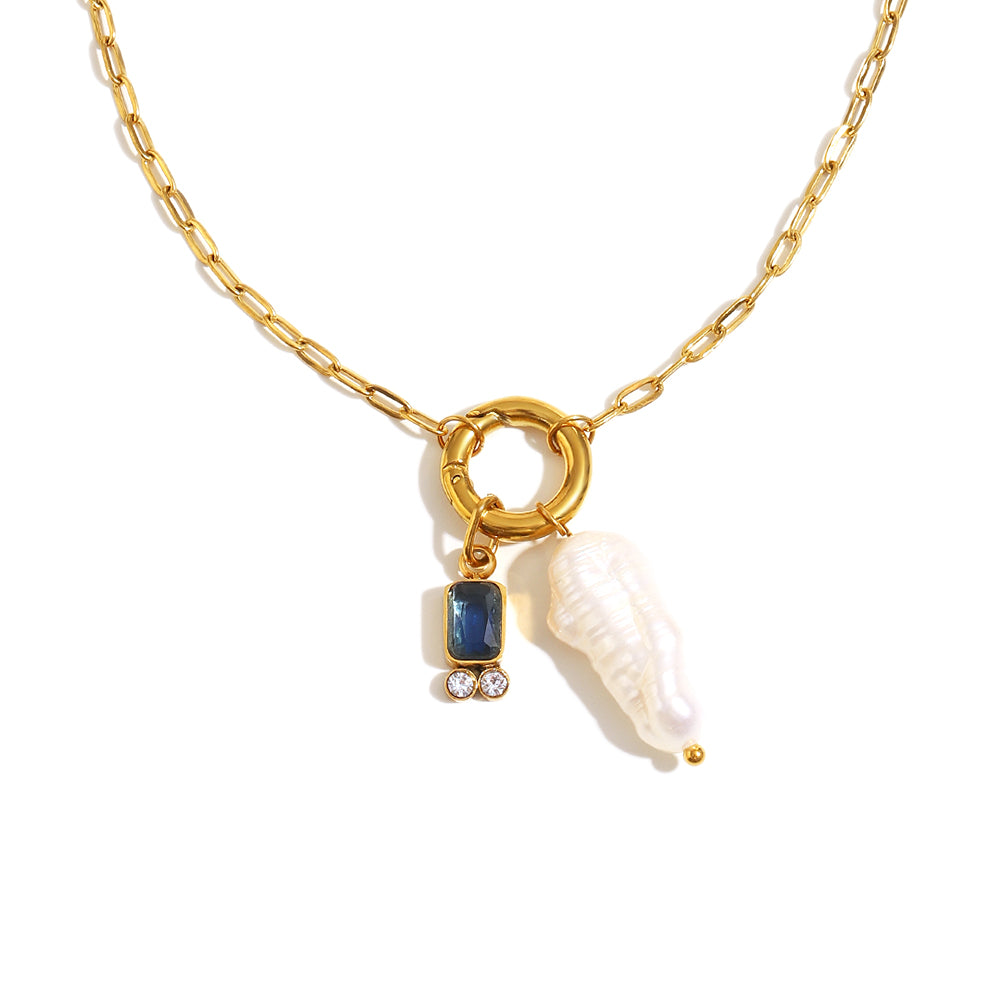 Amelie's Pearl Charm Necklace in Deep Blue