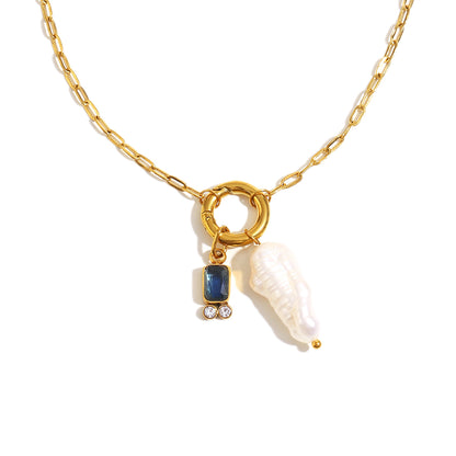 Amelie's Pearl Charm Necklace in Deep Blue