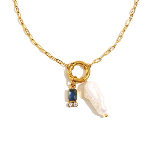 Amelie's Pearl Charm Necklace in Deep Blue