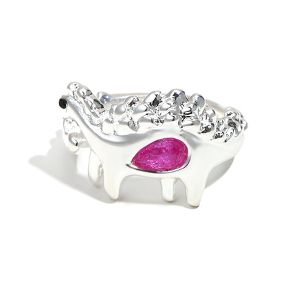 Bee's Pink Dinosaur Ring In Silver