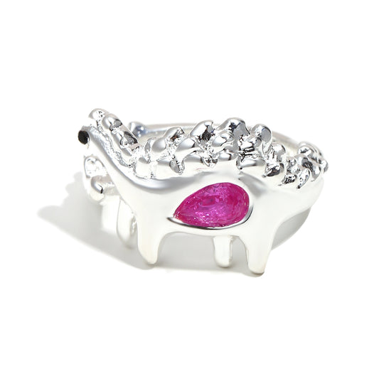 Bee's Pink Dinosaur Ring In Silver