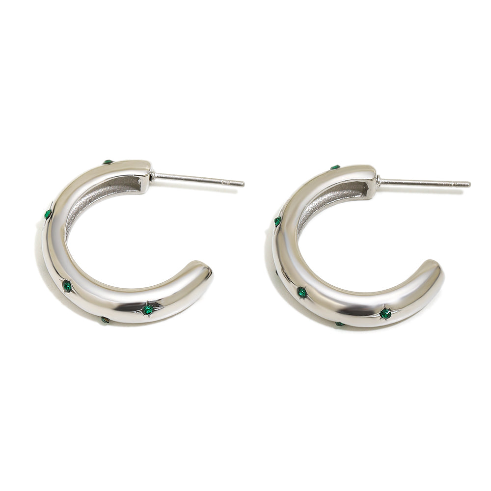 Sophie's Green Hoops In Silver