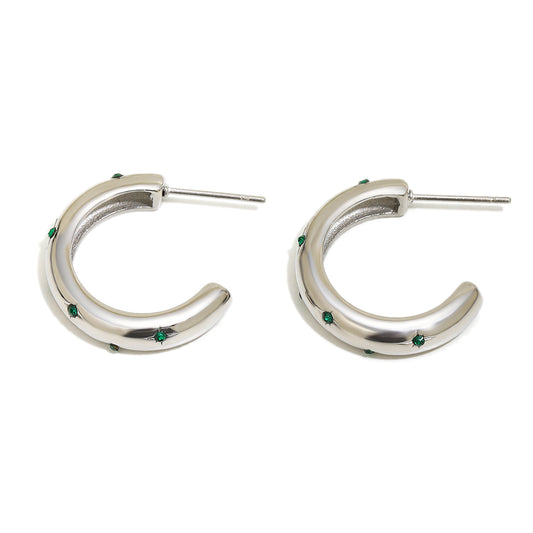 Sophie's Green Hoops In Silver