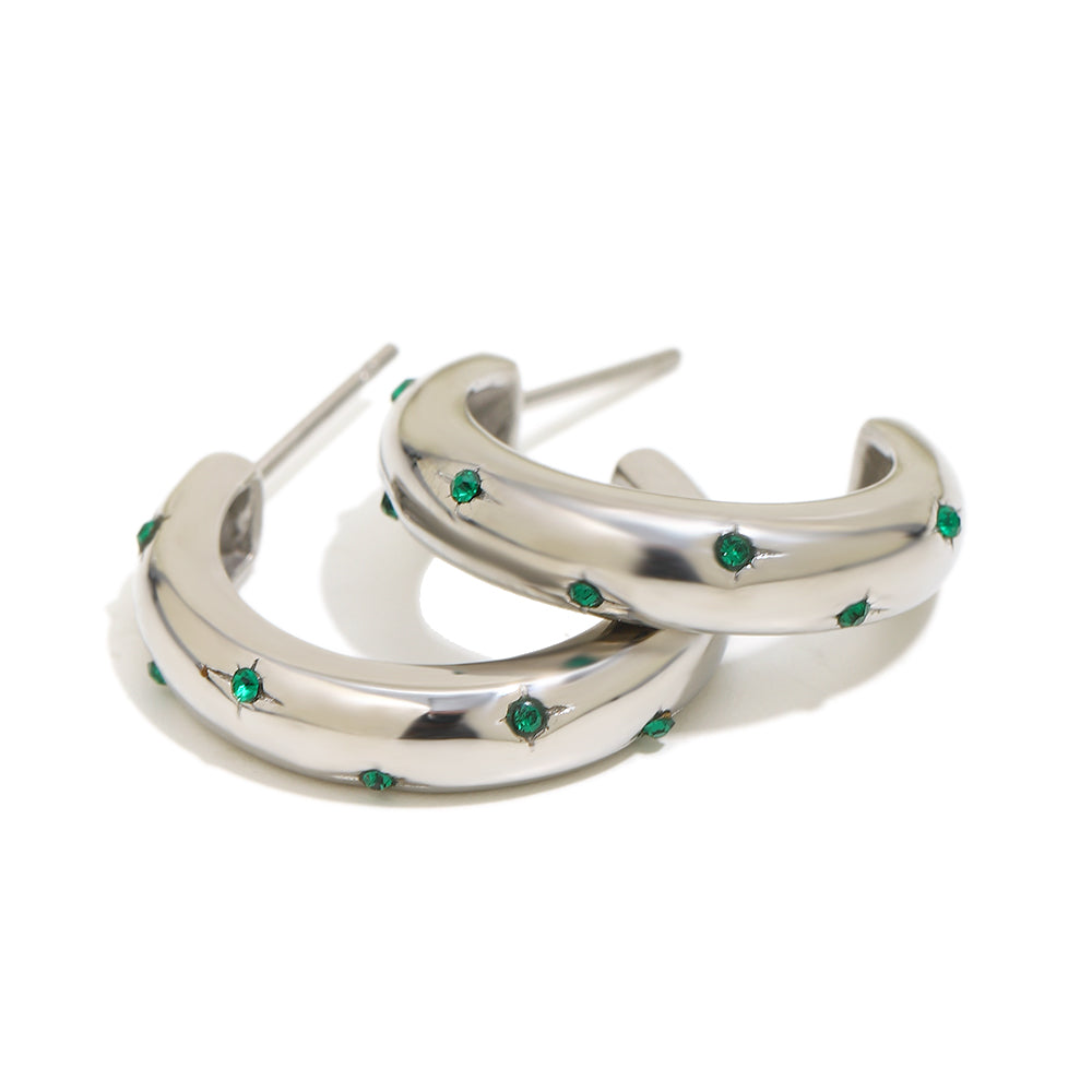 Sophie's Green Hoops In Silver