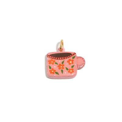 Pink Floral Coffee Cup Charm