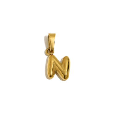 Gold Bubble Letter Charm - N